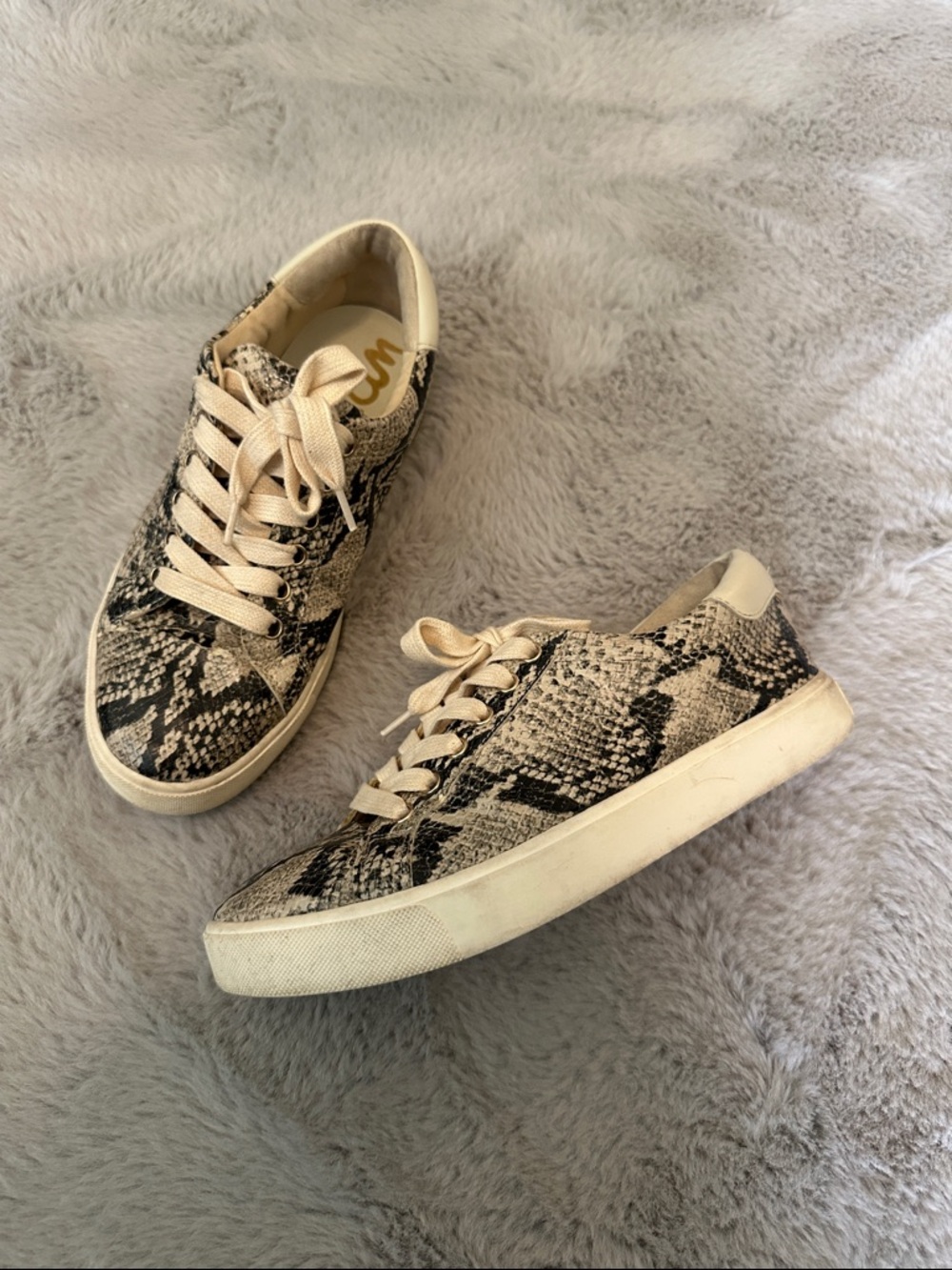 Sam Edelman Women’s Snake-Print Low Top Sneakers - Beige